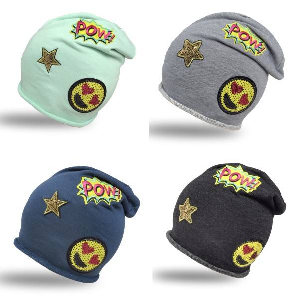 Sonia Originelli Beanie Mütze Kind Patch Aufnäher Stern Pow trend Baumwolle Auslauf