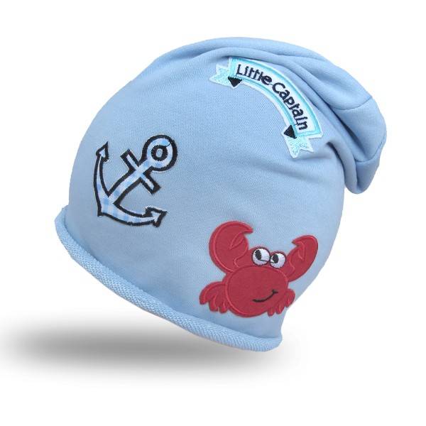 Sonia Originelli Beanie Mütze Kleinkind Patch Aufnäher Krabbe maritim Anker trend Baumwolle Babymütze Fabrikverkauf