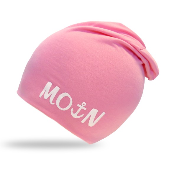 Sonia Originelli Beanie Mütze unifarben mit MOIN Aufdruck Anker maritim Jersey Unisex