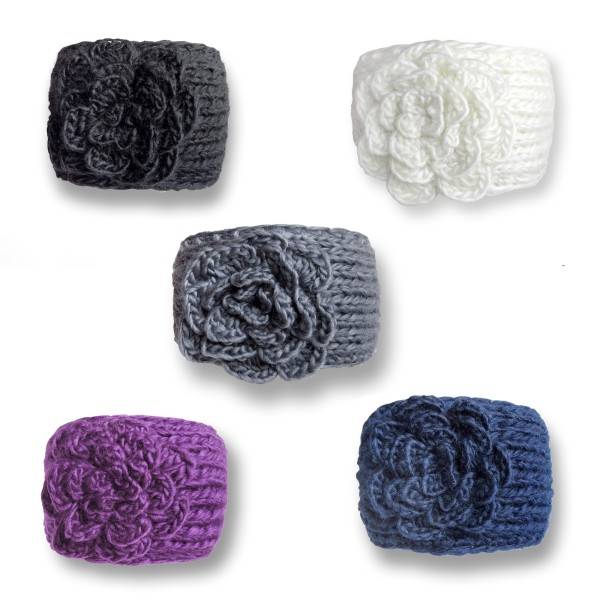 Sonia Originelli Damen Stirnband grob gestrickt mit Blumenapplikation und Knöpfen Hotsell