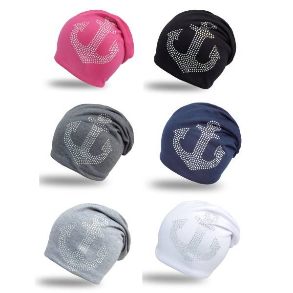 Sonia Originelli Fleece Beanie "Anker Strass" Steine Winter Jersey Blitzverkäufe