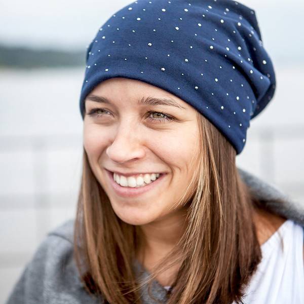 Sonia Originelli Fleece Beanie "Nieten" Steinchen Glitter Übergangsmütze gefüttert Verkauf