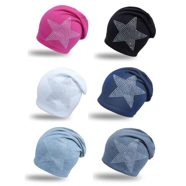 Sonia Originelli Fleece Beanie "Stern Strass" Steinchen Glitzer Übergangsmütze Fabrikverkauf