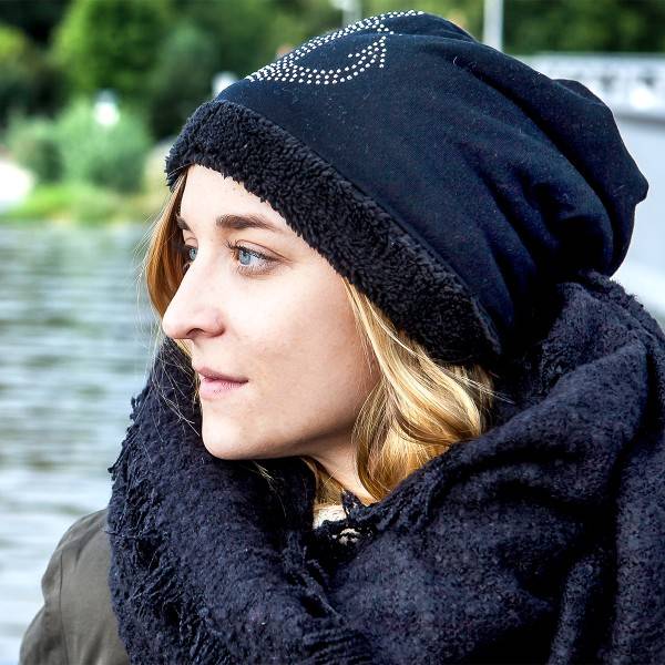 Sonia Originelli Fleece Beanie mit Strass-Anker Steinchen und weichem Teddyfell Hotsell