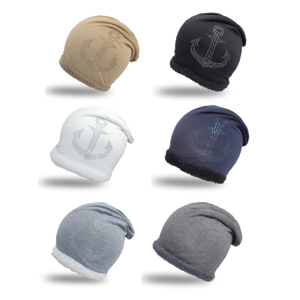 Sonia Originelli Fleece Beanie mit Strass-Anker Steinchen und weichem Teddyfell Hotsell