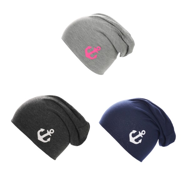 Sonia Originelli Kinder Beanie Mütze "Uni Anker" maritim Jersey Unisex Schlussverkauf
