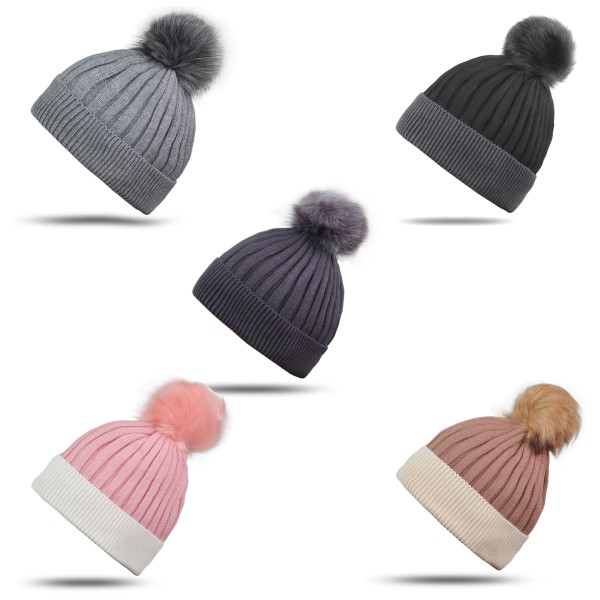 Sonia Originelli Winter Beanie Mütze "Zweiton" Kunstfell Bommel Meist gekauft