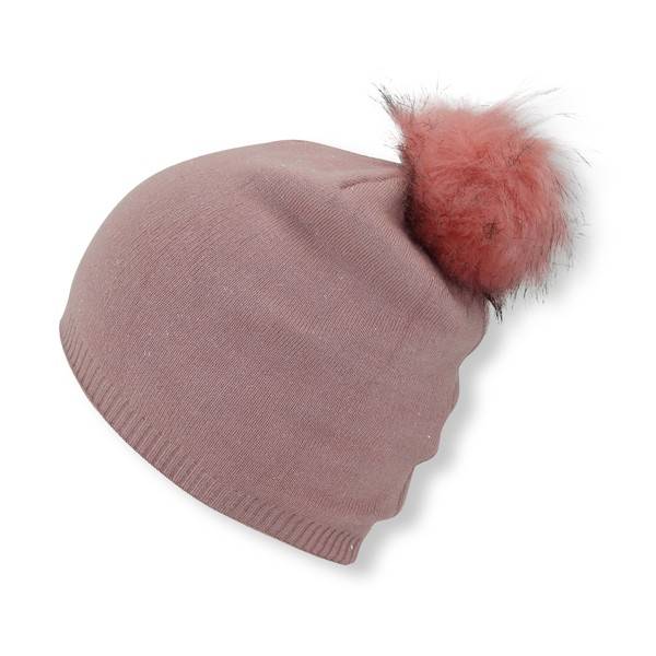 Sonia Originelli Winter Beanie Mütze mit Glitzerfasern und Kunstfell Bommel Blitzverkäufe