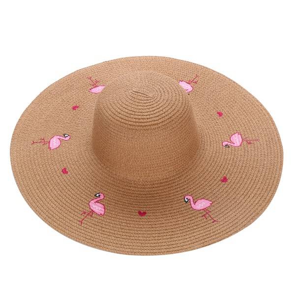 Sonia Originelli XXL Strohhut "Flamingo" Stickerei Herz Damen Sommerhut Strand Bestseller