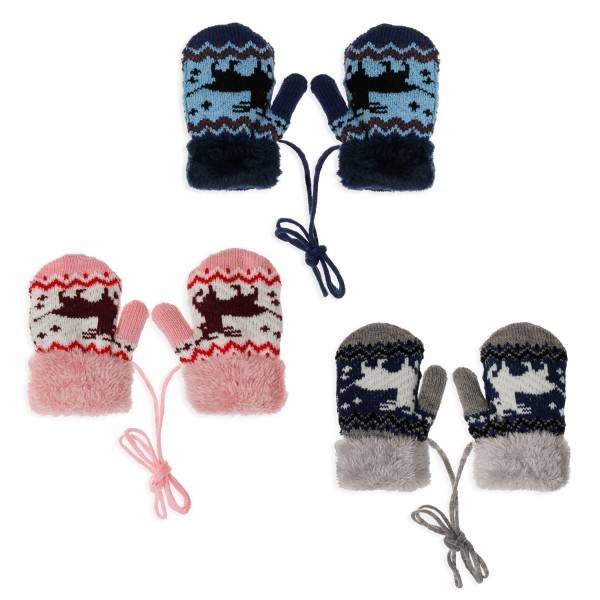 Sonia Originelli Strickfäustel Fausthandschuhe Band Kinderhandschuhe Kordel Rentier zollfrei