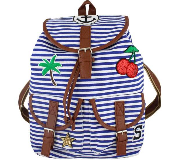 Sonia Originelli Rucksack maritim gestreift mit Patches Anker Kostenloser Versand international