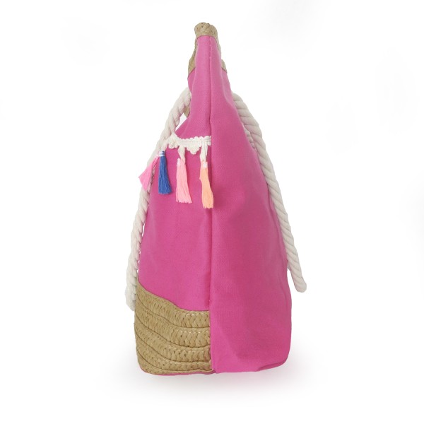 Sonia Originelli Shopper Boho mit neon Quasten Fransen Bommel Bastverzierung Strandtasche Outlet
