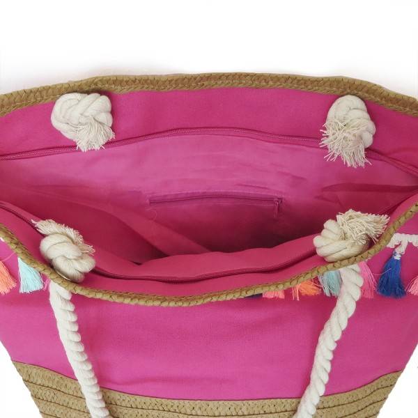 Sonia Originelli Shopper Boho mit neon Quasten Fransen Bommel Bastverzierung Strandtasche Outlet