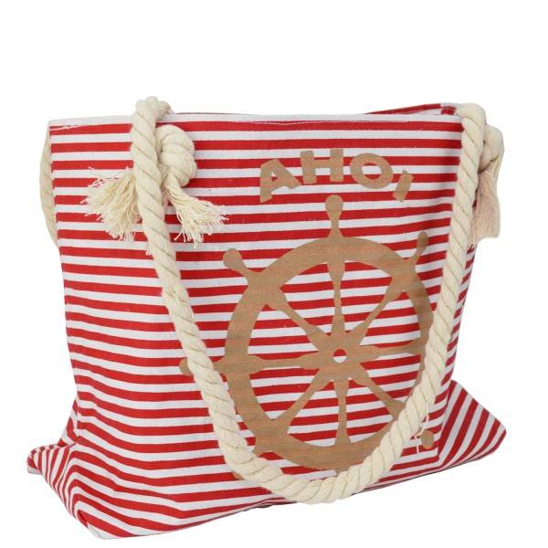 Sonia Originelli Strandtasche "Ahoi" mit Steuerrad klassisch maritim gestreift Günstiger Verkauf