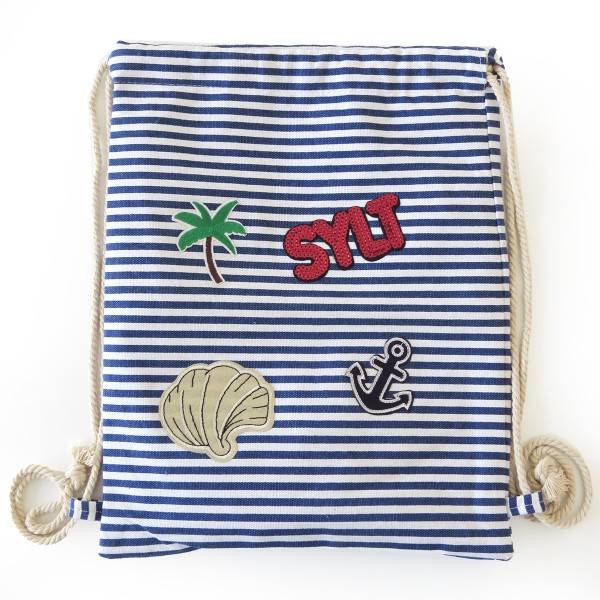 Sonia Originelli Turnbeutel Patches Aufnäher Gymbag gestreift "Sylt" Sonderangebot
