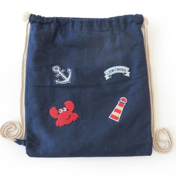 Sonia Originelli Turnbeutel Patches Aufnäher Gymbag maritim Anker Krabbe Baumwolle Versandkostenfrei
