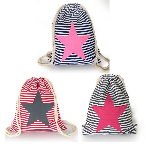 Sonia Originelli Turnbeutel Stern maritim gestreift Strand Beach Rucksack Flash Sale