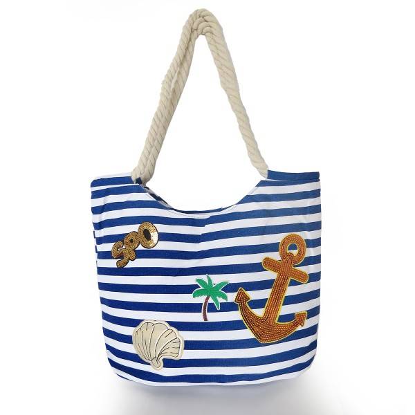 Sonia Originelli Strandtasche maritim gestreift mit Patch Aufnähern "Sankt Peter-Ording" Zeitlich begrenztes Angebot