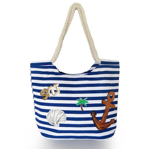 Sonia Originelli Strandtasche maritim gestreift mit Patch Aufnähern "Sylt" Exklusive Angebote