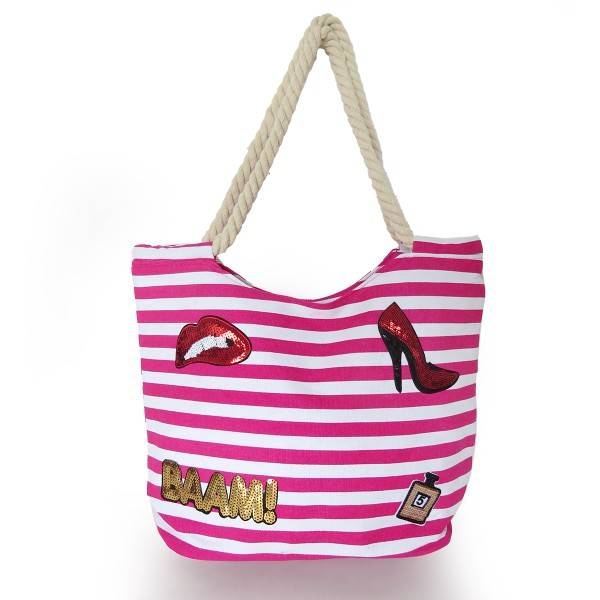 Sonia Originelli Strandtasche maritim gestreift mit Patch Aufnähern BAAM! Blitzangebot