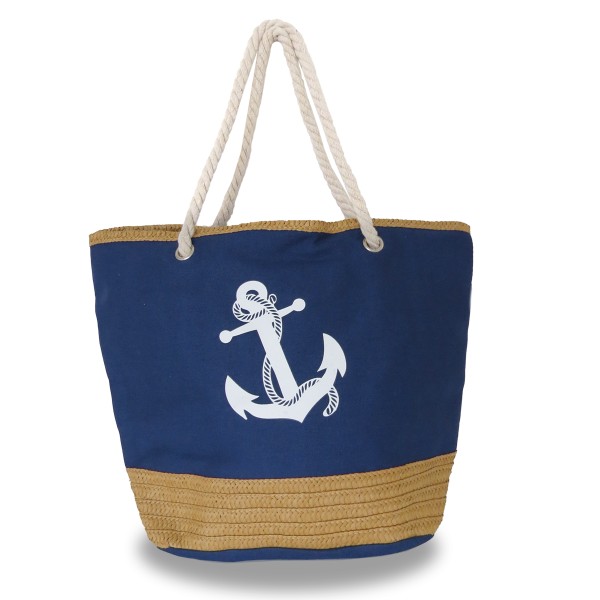 Sonia Originelli Strandtasche Shopper Anker Uni Bast Maritim gestreift Seilkordel Räumungsverkauf