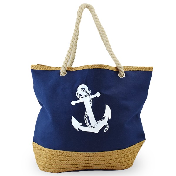 Sonia Originelli Strandtasche Shopper Anker Uni Bast Maritim gestreift Seilkordel Räumungsverkauf