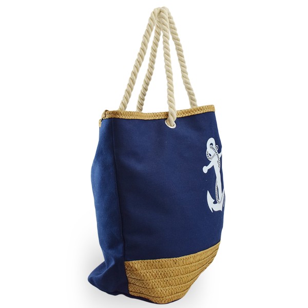 Sonia Originelli Strandtasche Shopper Anker Uni Bast Maritim gestreift Seilkordel Räumungsverkauf