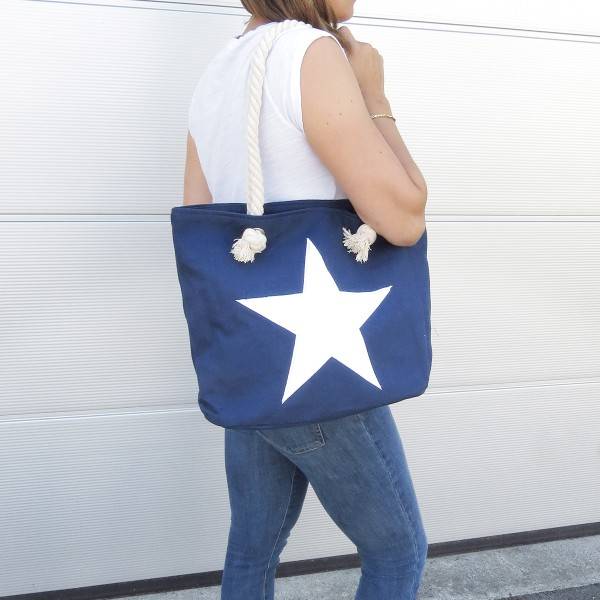 Sonia Originelli Strandtasche Stern bestickt Seilkordel maritim Shopper Tragetasche Kauf eins, bekomm eins gratis