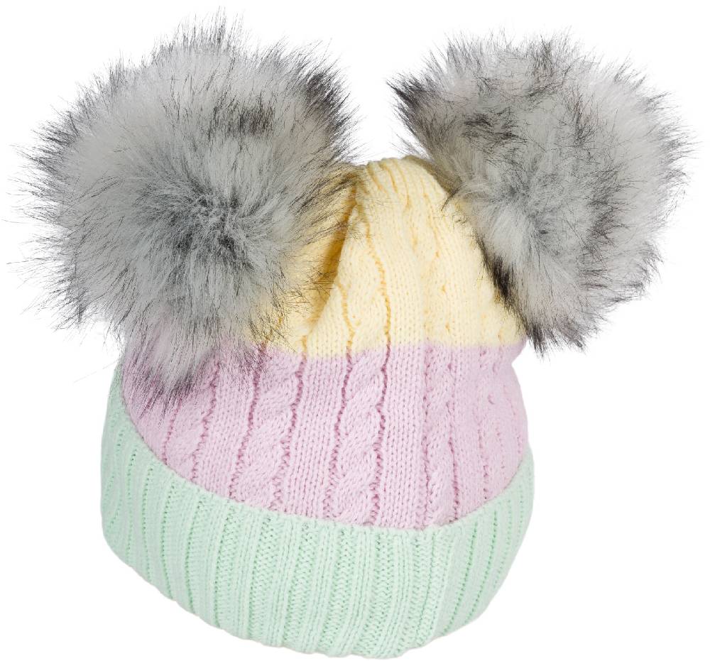 Stylebreaker Gestreifte Kinder Bommelmütze mit zwei Bommel