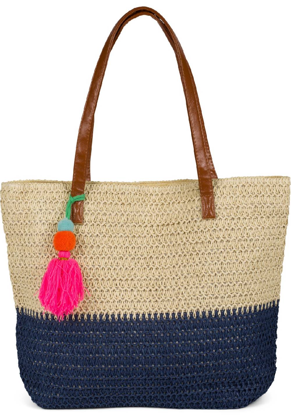 Stylebreaker Korbflecht Henkeltasche - Basttasche 2-Farbig
