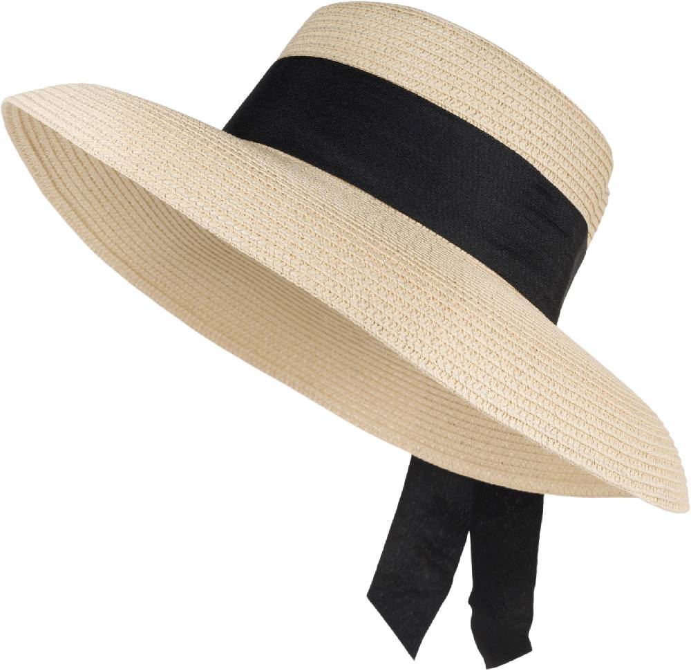 Stylebreaker Papier Strohhut mit Schwarzem Zierband