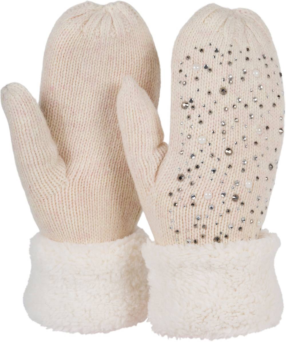 Stylebreaker Strickhandschuhe Fäustlinge mit Strass und Perlen