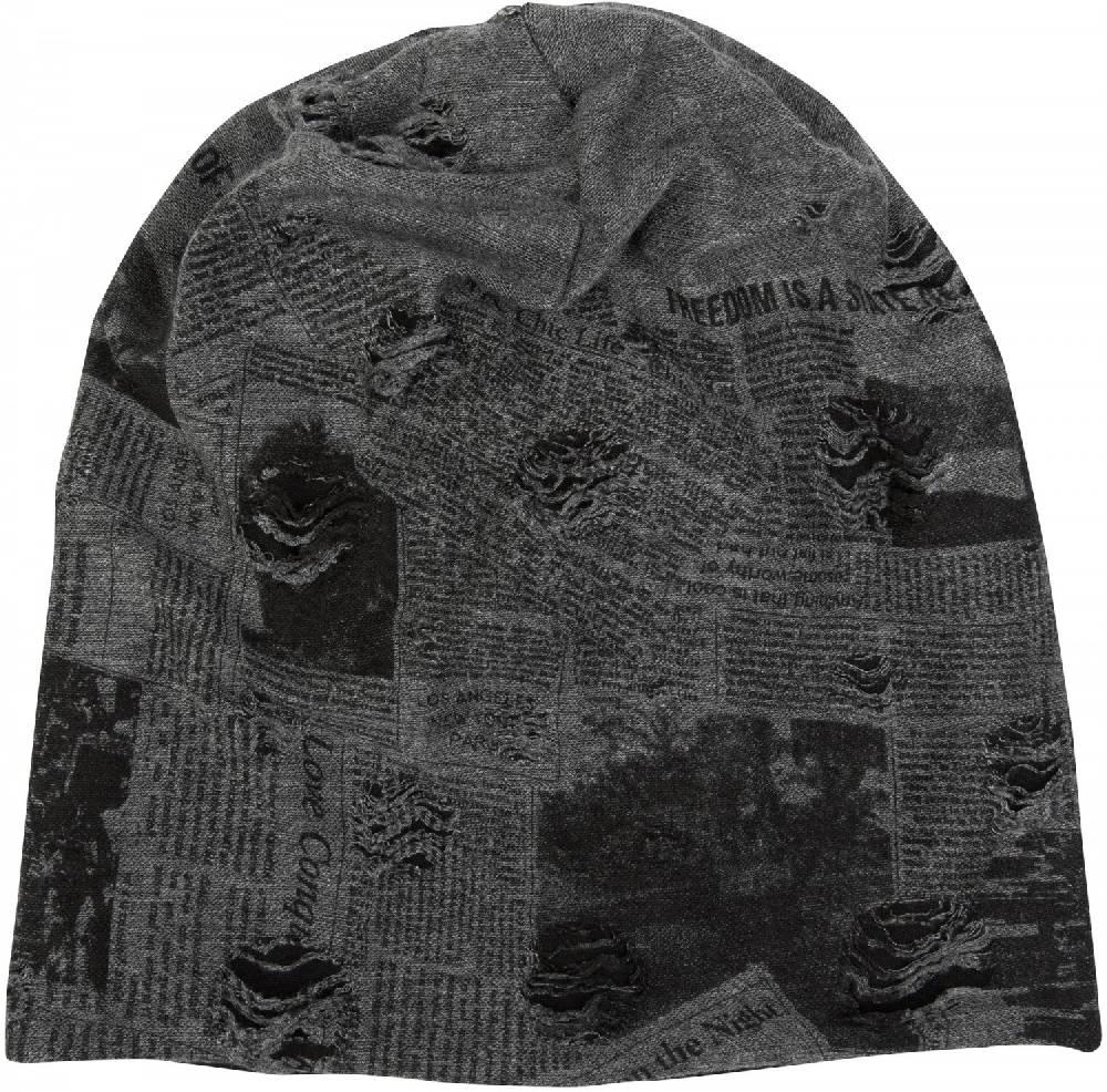 Stylebreaker Loop und Beanie Set Newspaper Print Used Look Günstiger Verkauf