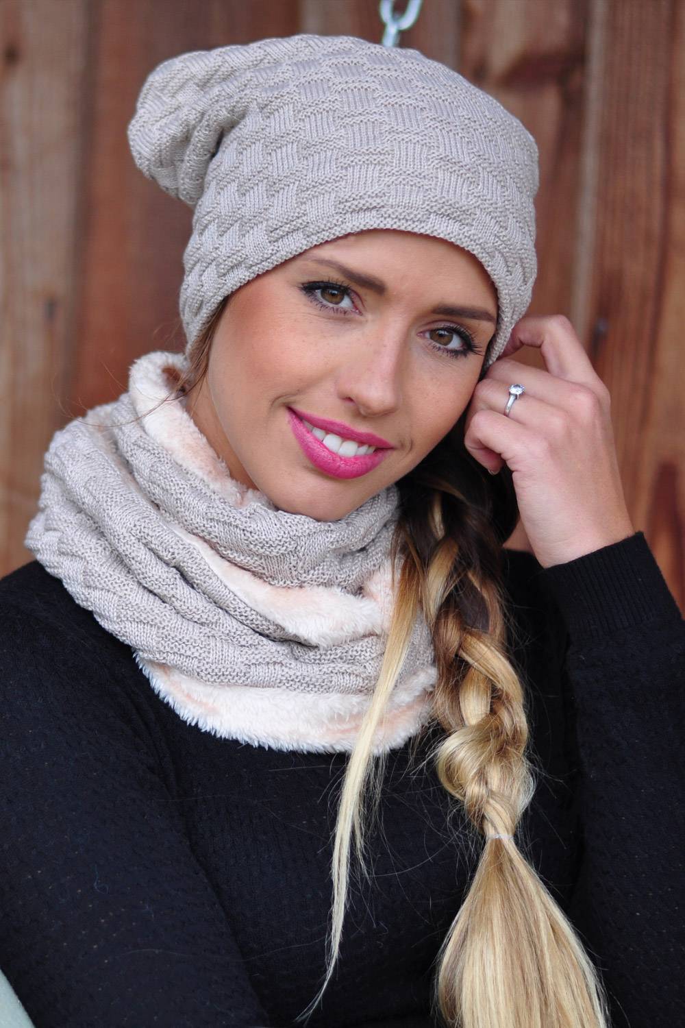 Stylebreaker Strick Schal und Beanie Mütze Set mit Flecht Muster und Fleece Angebote