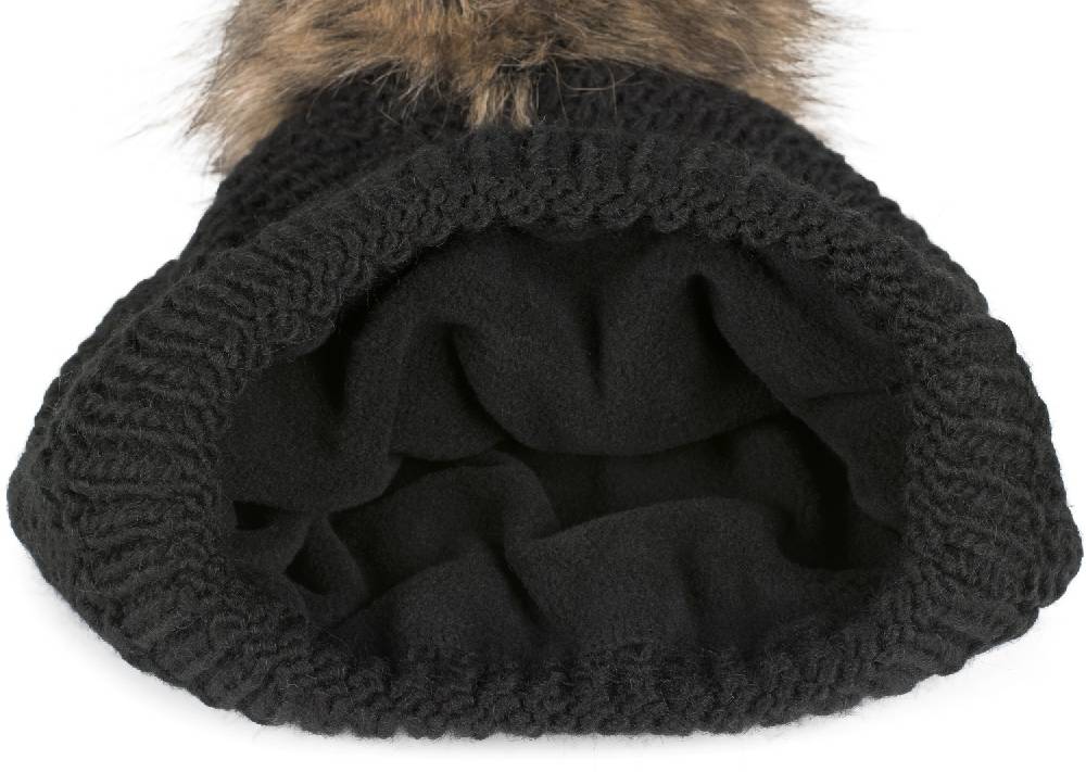 Stylebreaker Einfarbige Strick Bommelmütze mit Thermo-Fleece Im Verkauf
