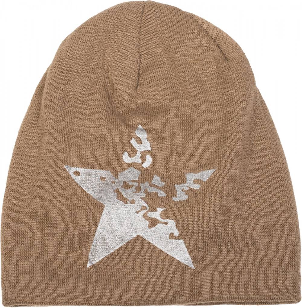 Stylebreaker Feinstrick Beanie mit Vintage Stern Auslauf