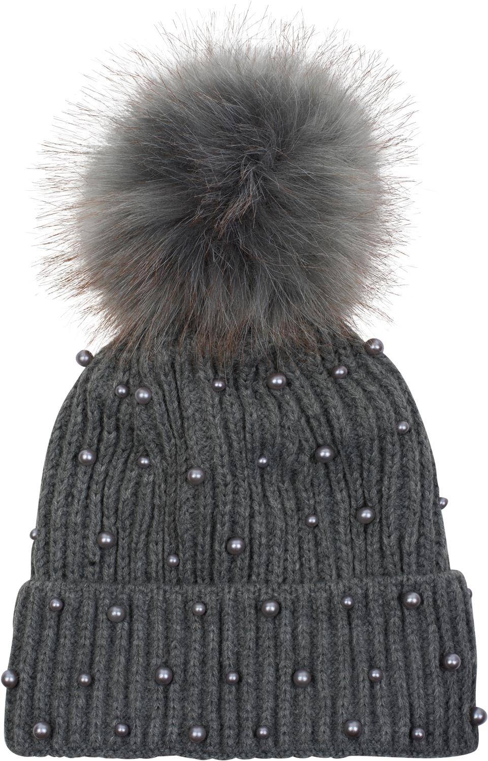 Stylebreaker Strick Bommelmütze mit Perlen und Fleece Futter