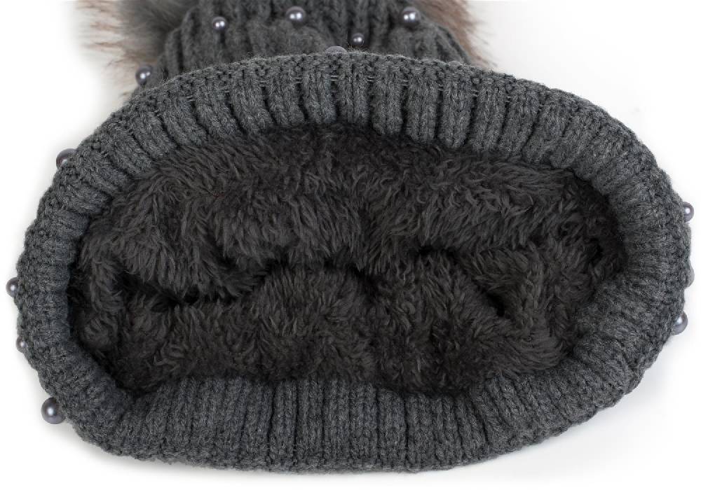 Stylebreaker Strick Bommelmütze mit Perlen und Fleece Futter im Angebot