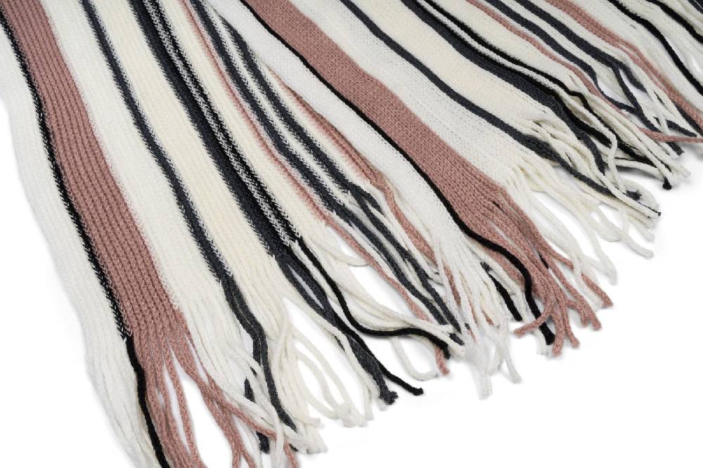 Stylebreaker Feinstrick Schal mit Streifen Muster und Fransen Fabrikverkauf